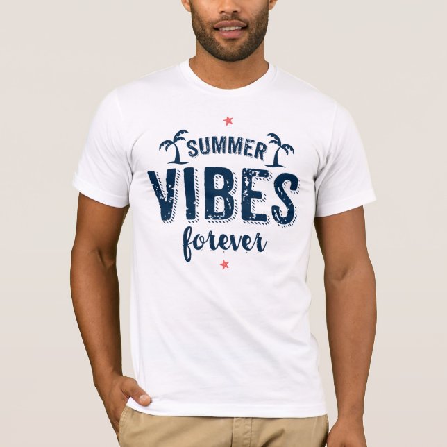 Summer Vibes Forever Navy Blue Text T-Shirt (Vorderseite)