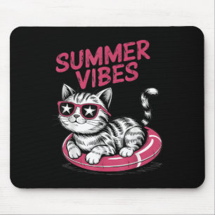 Summer Vibes Funny Cool Cat Pool Schwimmbad Beach Mousepad