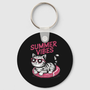 Summer Vibes Funny Cool Cat Pool Schwimmbad Beach Schlüsselanhänger