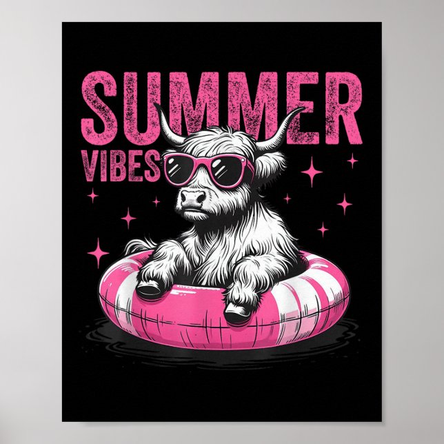 Summer Vibes Funny Highland Cow Pool Float Beach ( Poster (Vorne)