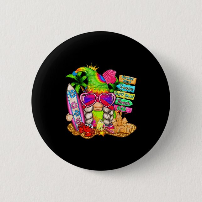 Summer Vibes Gnomes Beach Party Cute Gnome Hello S Button (Vorderseite)