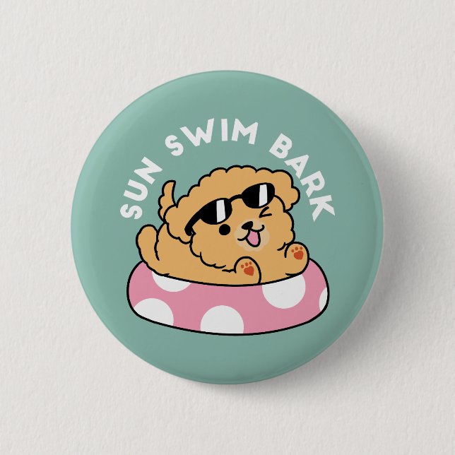 Summer Vibes Hund - Floating Welpe mit Sonnenbrill Button (Vorderseite)