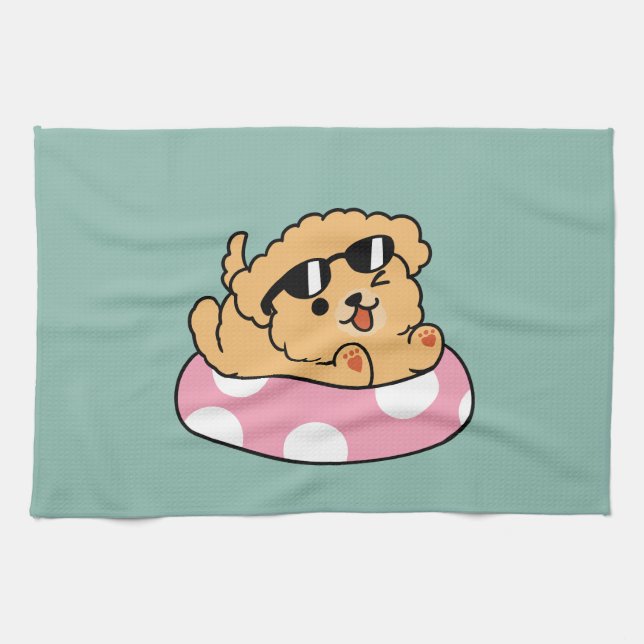 Summer Vibes Hund - Floating Welpe mit Sonnenbrill Geschirrtuch (Horizontal)