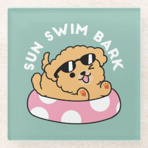 Summer Vibes Hund - Floating Welpe mit Sonnenbrill Glasuntersetzer