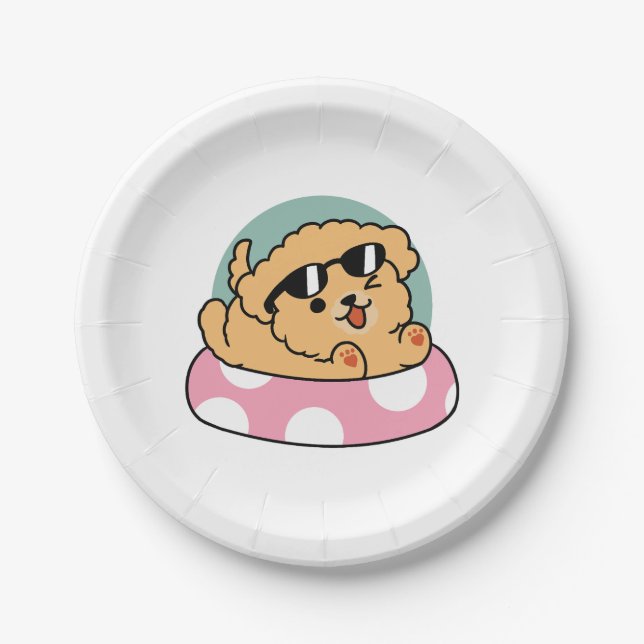 Summer Vibes Hund - Floating Welpe mit Sonnenbrill Pappteller (Vorderseite)