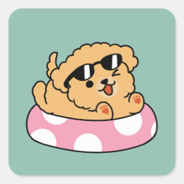 Summer Vibes Hund - Floating Welpe mit Sonnenbrill Quadratischer Aufkleber