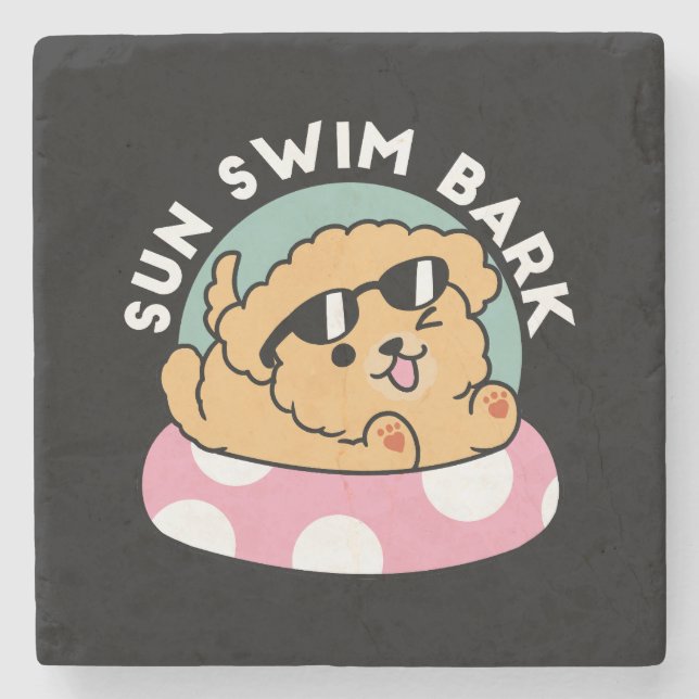 Summer Vibes Hund - Floating Welpe mit Sonnenbrill Steinuntersetzer (Vorderseite)