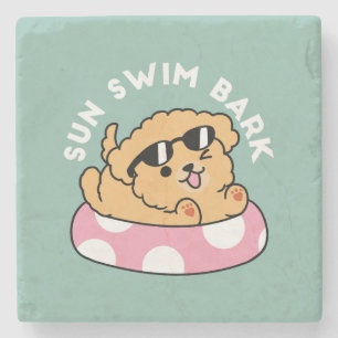 Summer Vibes Hund - Floating Welpe mit Sonnenbrill Steinuntersetzer