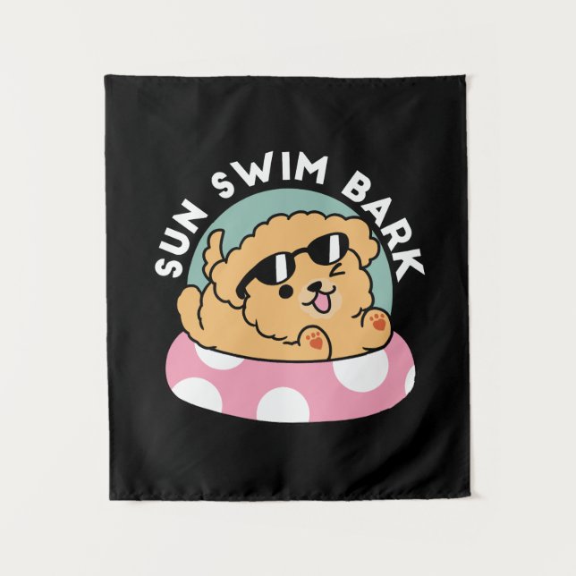 Summer Vibes Hund - Floating Welpe mit Sonnenbrill Wandteppich (Vorderseite)
