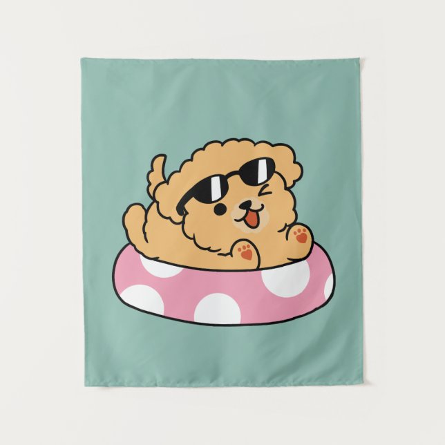 Summer Vibes Hund - Floating Welpe mit Sonnenbrill Wandteppich (Vorderseite)