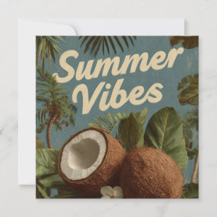 "Summer Vibes" mit Kokosnüssen und tropischen Blät Feiertagskarte