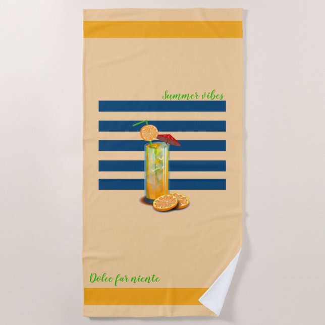 "Summer Vibes" Orange Dolce Far Niente Beach Handt Strandtuch (Vorderseite)