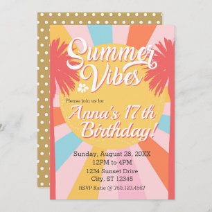 Summer Vibes Palm Anniversaire Invitation