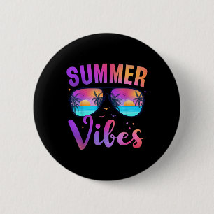 Summer Vibes Palm Sungles 70er Beach Life Retro Su Button