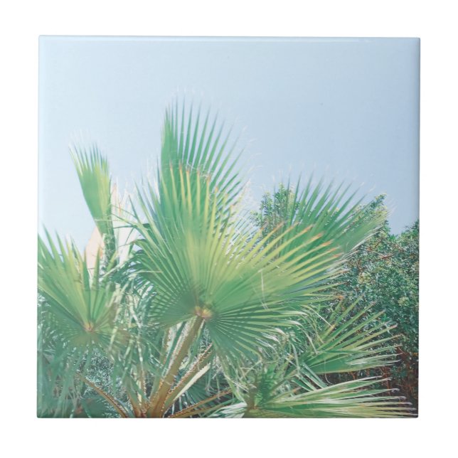 Summer Vibes Palm Tree Blätter Blassgrün Fliese (Vorderseite)