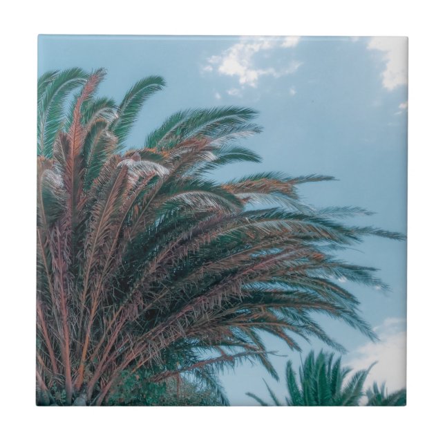 Summer Vibes Palm Tree Blätter Blassgrün Fliese (Vorderseite)