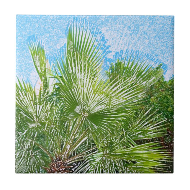 Summer Vibes Palm Tree Blätter Blassgrün Fliese (Vorderseite)