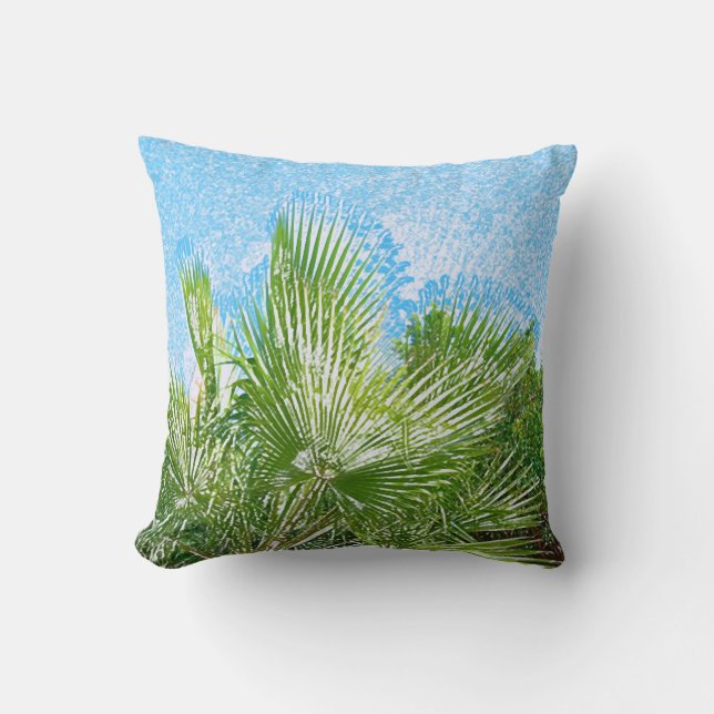 Summer Vibes Palm Tree Blätter Blassgrün Kissen (Vorderseite)