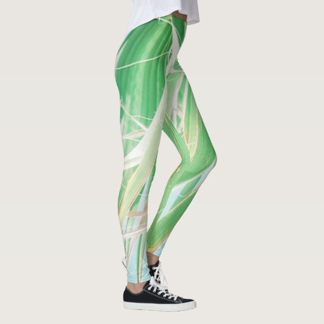 Summer Vibes Palm Tree Blätter Blassgrün Leggings (Rechts)