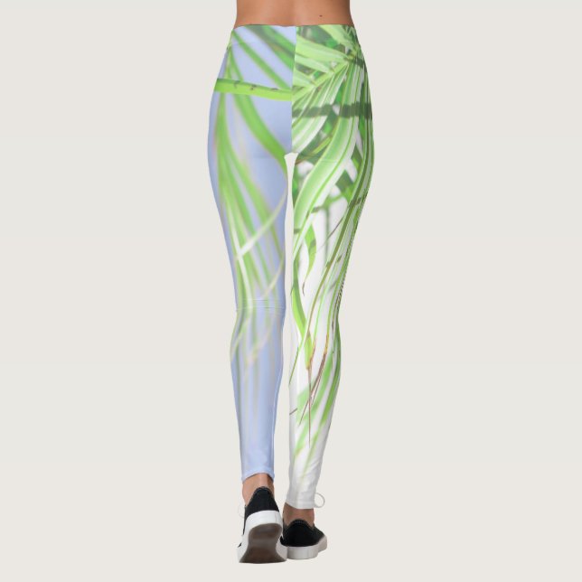 Summer Vibes Palm Tree Blätter Blassgrüne Pastel Leggings (Rückseite)