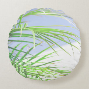 Summer Vibes Palm Tree Blätter Blassgrüne Pastel Rundes Kissen