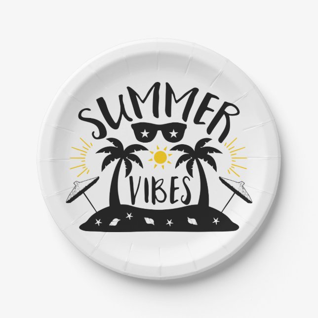 Summer Vibes Palm Trees Beach Wedding Party Pappteller (Vorderseite)