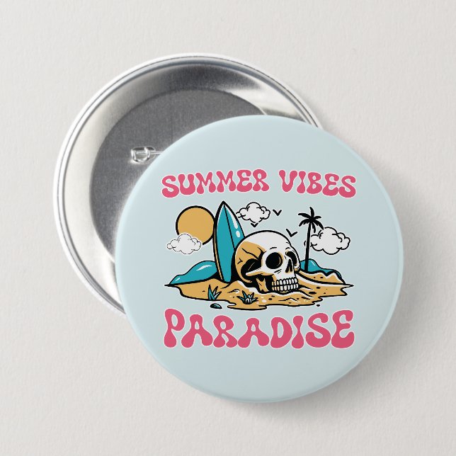 Summer Vibes Paradise - Skull Button (Vorne & Hinten)