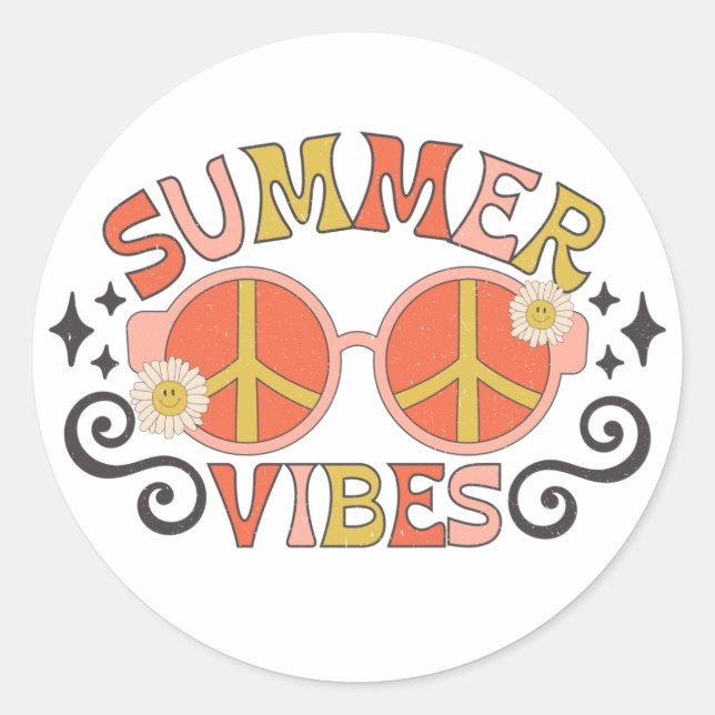 Summer Vibes Peace Sonnenbrille Runder Aufkleber (Vorderseite)