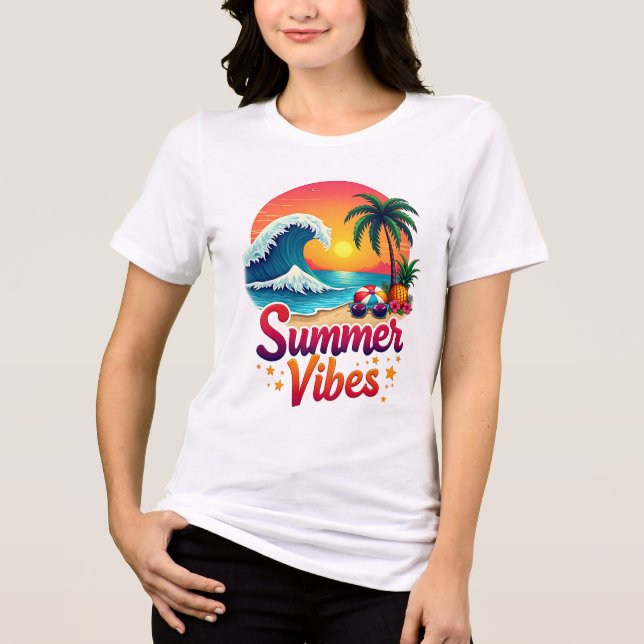 Summer Vibes Retro Beach Design - Tropischer Sonne Tri-Blend Shirt (Vorderseite)