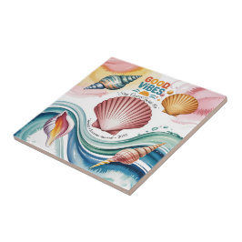 Summer Vibes Retro Beach Illustration Fliese