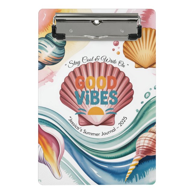 Summer Vibes Retro Beach Illustration Mini Klemmbrett (Vorderseite)
