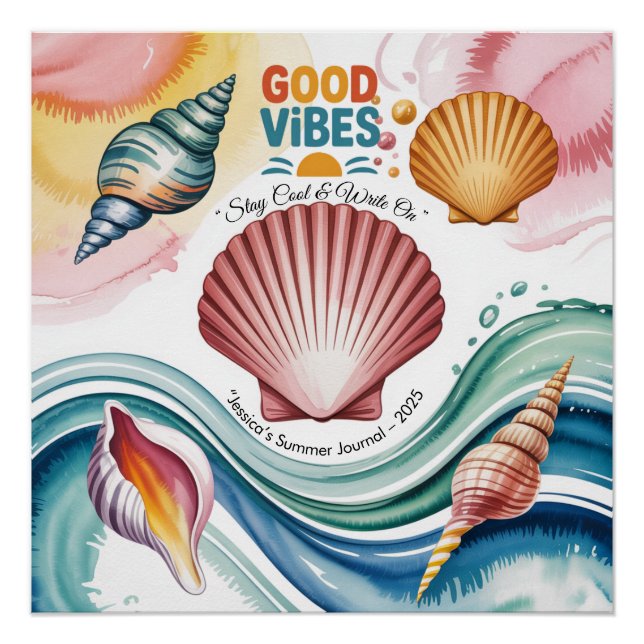 Summer Vibes Retro Beach Illustration Poster (Vorderseite)