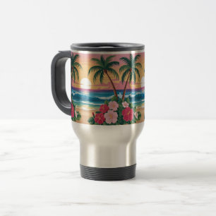 Summer Vibes Retro Beach Illustration Reisebecher