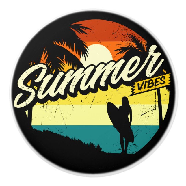 Summer Vibes Retro Silhouette Keramikknauf (Vorderseite)