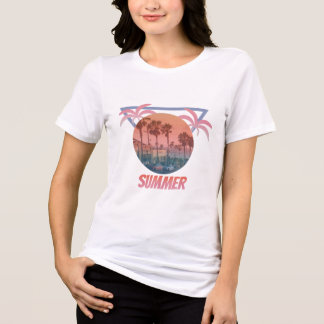 SUMMER VIBES - Retro Sunset Palm Tree T - Shirt De