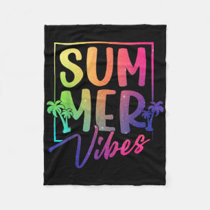 Summer Vibes Retro Tropical Sunset Palmen Beac Fleecedecke