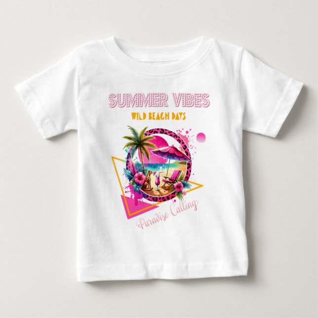 Summer Vibes, rosa Leopard Design für Beach Days Baby T-shirt (Vorderseite)