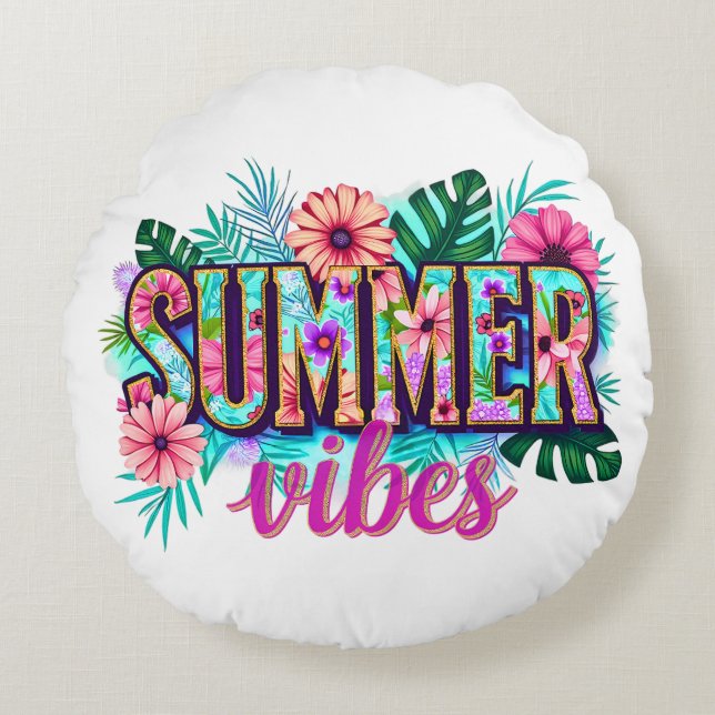 Summer Vibes Rundes Kissen (Vorderseite)