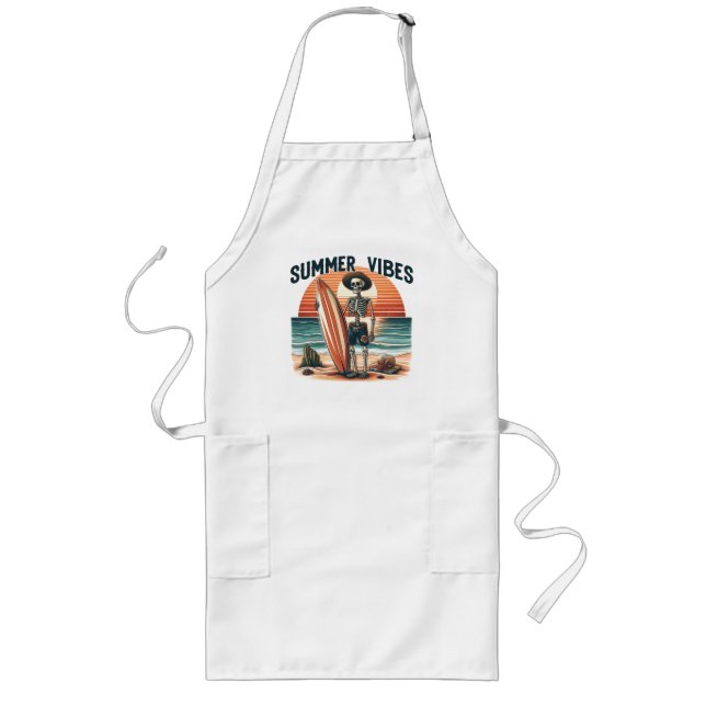 Summer Vibes Skeleton Surfer Sunset Beach Design Lange Schürze (Vorne)