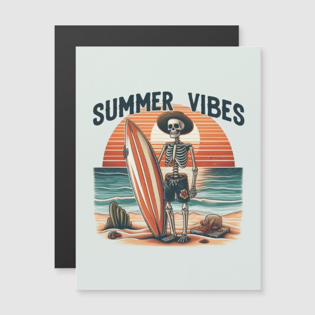 Summer Vibes Skeleton Surfer Sunset Beach Design Magnetkarte (Vorne/Hinten)