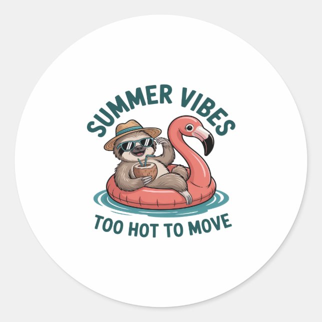 Summer Vibes Sloth Funny Lazy Float 2 Runder Aufkleber (Vorderseite)