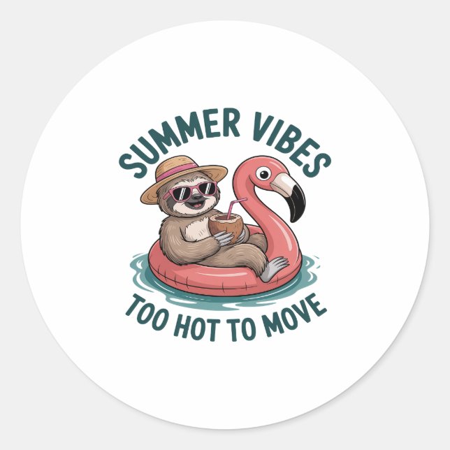 Summer Vibes Sloth Funny Lazy Float Runder Aufkleber (Vorderseite)