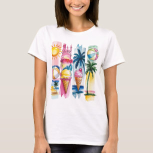 Summer Vibes Torn Collage - Retro Watercolor Beach T-Shirt