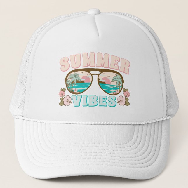 Summer Vibes Tropical Beach Truckerkappe (Vorderseite)
