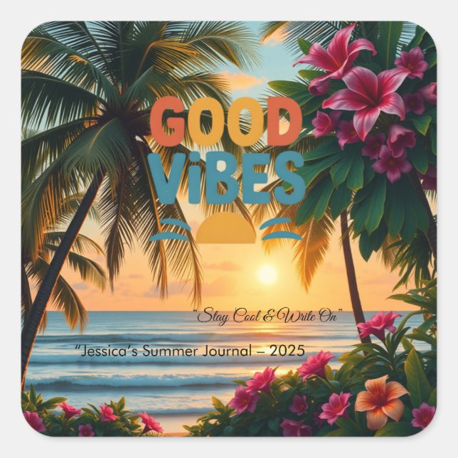 Summer Vibes Tropical Notebook Quadratischer Aufkleber (Vorderseite)