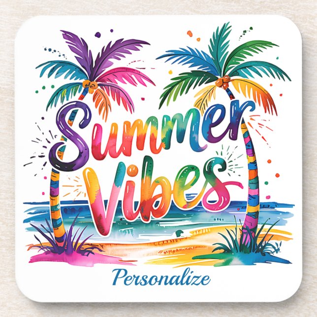 Summer Vibes Tropical Palm Tree Ozean Personalisie Getränkeuntersetzer (Vorderseite)