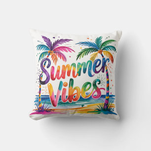 Summer Vibes Tropical Palm Trees & Ocean Sunset Kissen