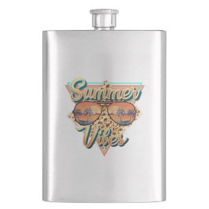 Summer Vibes Vintage Sonnenbrille Beach Sunset Flachmann