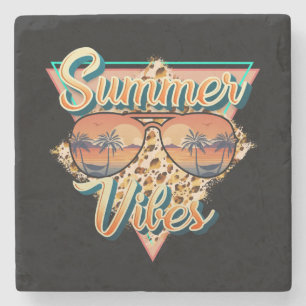 Summer Vibes   Vintage Sonnenbrille   Beach Sunset Steinuntersetzer