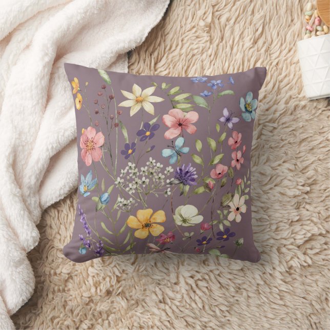 Summer Vibes Wasserfarbe Wildblume unklar lila Kissen (Decke)